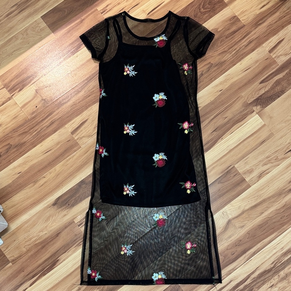 Girl 7/8 Art Class Black Floral Mesh Dress
